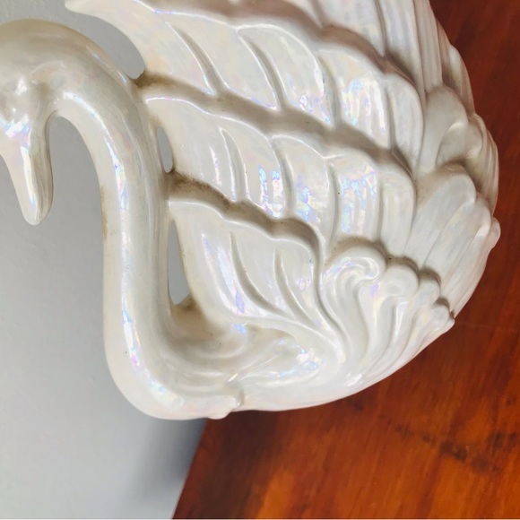 Vintage mid century modern iridescent ceramic swan cachepot vase - Picture 4 of 6
